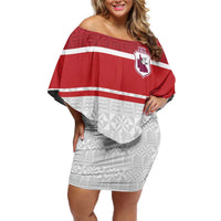 Queensland Tonga Custom Off Shoulder Short Dress QLD with Tongan Ngatu Pattern