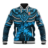 Fiji Rugby Baseball Jacket Go Fijian Tapa Arty with World Cup Vibe LT9 Unisex Blue - Polynesian Pride