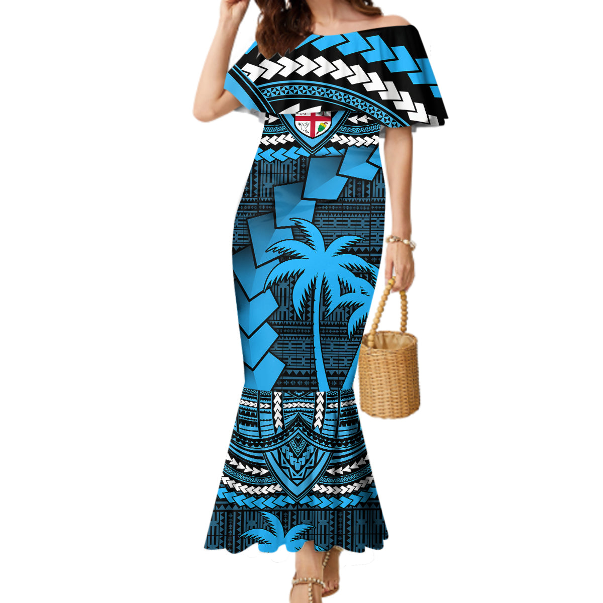 Custom Fiji Rugby Mermaid Dress Go Fijian Tapa Arty with World Cup Vibe LT9 Women Blue - Polynesian Pride