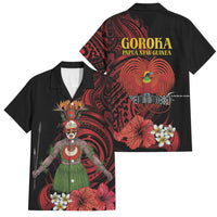 Huli Wigmen Tribe Hela Province Family Matching Off Shoulder Maxi Dress and Hawaiian Shirt Papua New Guinea Indigenous Pattern LT9 Dad's Shirt - Short Sleeve Black - Polynesian Pride