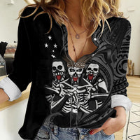 Skeleton Tribe Simbu Province Women Casual Shirt Papua New Guinea Indigenous Pattern LT9 Female Black - Polynesian Pride