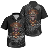 Mokomoko Tribe Eastern Highlands Province Family Matching Off Shoulder Maxi Dress and Hawaiian Shirt Papua New Guinea Indigenous Pattern LT9 Son's Shirt Black - Polynesian Pride