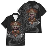 Mokomoko Tribe Eastern Highlands Province Family Matching Tank Maxi Dress and Hawaiian Shirt Papua New Guinea Indigenous Pattern LT9 Dad's Shirt - Short Sleeve Black - Polynesian Pride