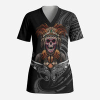 Mokomoko Tribe Eastern Highlands Province Scrub Top Papua New Guinea Indigenous Pattern LT9 Adult Black - Polynesian Pride