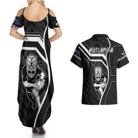 New Zealand Aotearoa Rugby Couples Matching Summer Maxi Dress and Hawaiian Shirt Black Fern Maori Tribal Sporty Style LT9 - Polynesian Pride