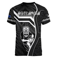 New Zealand Aotearoa Rugby Women V Neck T Shirt Black Fern Maori Tribal Sporty Style LT9 - Polynesian Pride