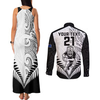 Custom New Zealand Rugby Couples Matching Tank Maxi Dress and Long Sleeve Button Shirts Proud Aoteroa Stylised Maori Koru LT9 - Polynesian Pride