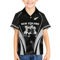 New Zealand Aotearoa Rugby Family Matching Off Shoulder Long Sleeve Dress and Hawaiian Shirt Haka Dance Mixed Silver Fern Sporty Style LT9 Son's Shirt Black - Polynesian Pride