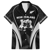 New Zealand Aotearoa Rugby Family Matching Short Sleeve Bodycon Dress and Hawaiian Shirt Haka Dance Mixed Silver Fern Sporty Style LT9 Dad's Shirt - Short Sleeve Black - Polynesian Pride