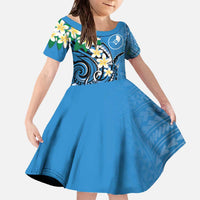 FSM Yap State Polynesian Shark Tattoo Personalised Family Matching Off The Shoulder Long Sleeve Dress and Hawaiian Shirt LT9 Daughter's Dress Blue - Polynesian Pride