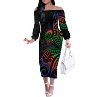 New Caledonia Polynesian Tatoo Personalised Off The Shoulder Long Sleeve Dress LT9 Women Black - Polynesian Pride