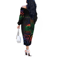 New Caledonia Polynesian Tatoo Personalised Off The Shoulder Long Sleeve Dress LT9 - Polynesian Pride