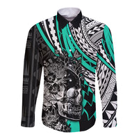 personalised-polynesia-skull-long-sleeve-button-shirt-tattoo-in-the-style-of-maori-with-marine-life-aqua