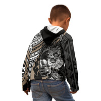 Personalised Polynesia Skull Kid Hoodie Tattoo In The Style Of Maori With Marine Life Gold LT9 - Polynesian Pride