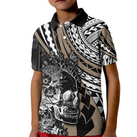 Personalised Polynesia Skull Kid Polo Shirt Tattoo In The Style Of Maori With Marine Life Gold LT9 Kid Gold - Polynesian Pride