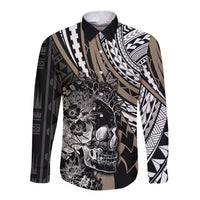 personalised-polynesia-skull-long-sleeve-button-shirt-tattoo-in-the-style-of-maori-with-marine-life-gold