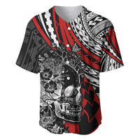 Personalised Polynesia Skull Baseball Jersey Tattoo In The Style Of Maori With Marine Life Red LT9 Red - Polynesian Pride