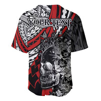 Personalised Polynesia Skull Baseball Jersey Tattoo In The Style Of Maori With Marine Life Red LT9 - Polynesian Pride