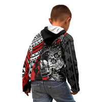 Personalised Polynesia Skull Kid Hoodie Tattoo In The Style Of Maori With Marine Life Red LT9 - Polynesian Pride