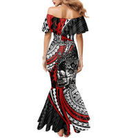 Personalised Polynesia Skull Mermaid Dress Tattoo In The Style Of Maori With Marine Life Red LT9 - Polynesian Pride