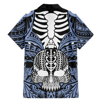 personalised-polynesia-skull-family-matching-short-sleeve-bodycon-dress-and-hawaiian-shirt-with-boars-tusk-blue-arty-vibe