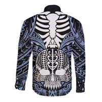 personalised-polynesia-skull-long-sleeve-button-shirt-with-boars-tusk-blue-arty-vibe