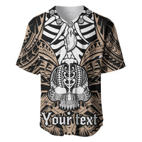 Personalised Polynesia Skull Baseball Jersey With Boars Tusk Gold Arty Vibe LT9 Gold - Polynesian Pride