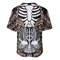 Personalised Polynesia Skull Baseball Jersey With Boars Tusk Gold Arty Vibe LT9 - Polynesian Pride