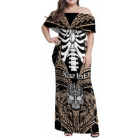 personalised-polynesia-skull-family-matching-off-shoulder-maxi-dress-and-hawaiian-shirt-with-boars-tusk-gold-arty-vibe
