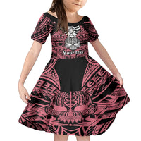 personalised-polynesia-skull-kid-short-sleeve-dress-with-boars-tusk-pink-arty-vibe