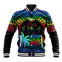 Fiji LGBT Baseball Jacket Love Is Love Tapa Pattern Rainbow Water Color LT9 Unisex Black - Polynesian Pride