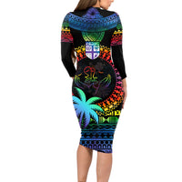 Fiji LGBT Long Sleeve Bodycon Dress Love Is Love Tapa Pattern Rainbow Water Color LT9 - Polynesian Pride