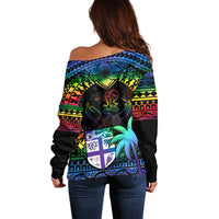 Fiji LGBT Off Shoulder Sweater Love Is Love Tapa Pattern Rainbow Water Color LT9 - Polynesian Pride