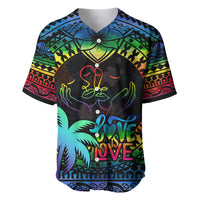 Personalised Fiji LGBT Baseball Jersey Love Is Love Tapa Pattern Rainbow Water Color LT9 Black - Polynesian Pride
