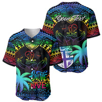 Personalised Fiji LGBT Baseball Jersey Love Is Love Tapa Pattern Rainbow Water Color LT9 - Polynesian Pride