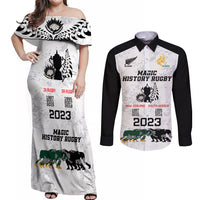 New Zealand South Africa Rugby Couples Matching Off Shoulder Maxi Dress and Long Sleeve Button Shirt History Commemorative World Cup Winners Unique LT9 White - Polynesian Pride