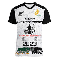 Custom New Zealand South Africa Rugby Women V Neck T Shirt History Commemorative World Cup Winners Unique LT9 Female White - Polynesian Pride
