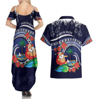 Felis Pusgua Guam Santa Couples Matching Summer Maxi Dress and Hawaiian Shirt Merry Christmas with Polynesian Tribal