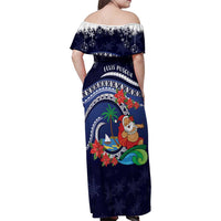 Felis Pusgua Guam Santa Family Matching Off Shoulder Maxi Dress and Hawaiian Shirt Merry Christmas with Polynesian Tribal