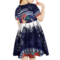 Felis Pusgua Guam Santa Kid Short Sleeve Dress Merry Christmas with Polynesian Tribal