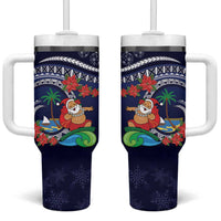 Felis Pusgua Guam Santa Tumbler With Handle Merry Christmas with Polynesian Tribal LT9 One Size: 40 oz Blue - Polynesian Pride