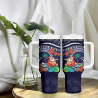 Felis Pusgua Guam Santa Tumbler With Handle Merry Christmas with Polynesian Tribal LT9 - Polynesian Pride