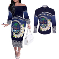 Hafai Adai Guam Guasalis Couples Matching Off The Shoulder Long Sleeve Dress and Long Sleeve Button Shirt Polynesian Tribal Pattern