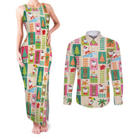 Mele Kalikimaka Hawaii Christmas Couples Matching Tank Maxi Dress and Long Sleeve Button Shirt Funny Santan Hippie Style LT9 Beige - Polynesian Pride