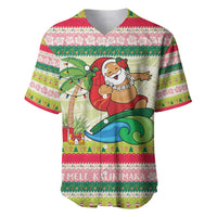Mele Kalikimaka Hawaii Christmas Baseball Jersey Surfing Santa with Polynesian Tribal LT9 Green - Polynesian Pride