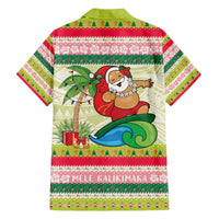 Mele Kalikimaka Hawaii Christmas Family Matching Off The Shoulder Long Sleeve Dress and Hawaiian Shirt Surfing Santa with Polynesian Tribal LT9 - Polynesian Pride