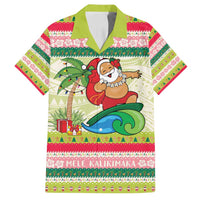 Mele Kalikimaka Hawaii Christmas Family Matching Summer Maxi Dress and Hawaiian Shirt Surfing Santa with Polynesian Tribal LT9 Dad's Shirt - Short Sleeve Green - Polynesian Pride