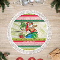 Mele Kalikimaka Hawaii Christmas Tree Skirt Surfing Santa with Polynesian Tribal