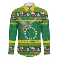 Meri Kiritimiti Cook Islands Christmas Family Matching Off Shoulder Maxi Dress and Hawaiian Shirt Maroro Flying Fish and White Stars