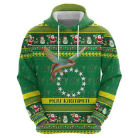 Meri Kiritimiti Cook Islands Christmas Zip Hoodie Maroro Flying Fish and White Stars